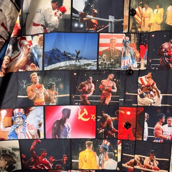 RSVLTS Rocky Balboa IV "No easy way out" Men's Graphic Button Front Shirt - Picture 3 of 5